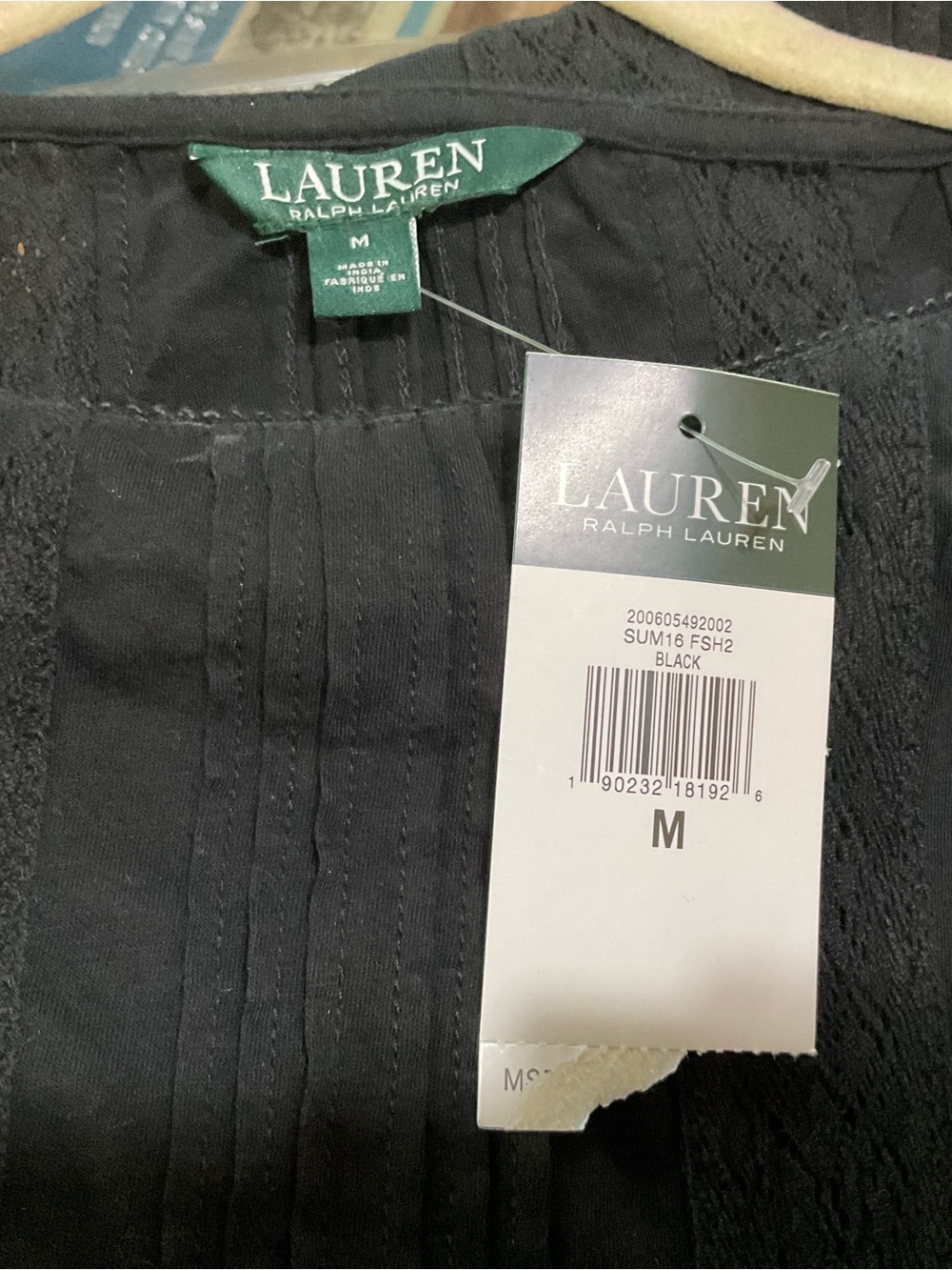 NWT Lauren Ralph Lauren Black Pintuck Lace Detail Blouse Top Size Medium - Picture 6 of 6